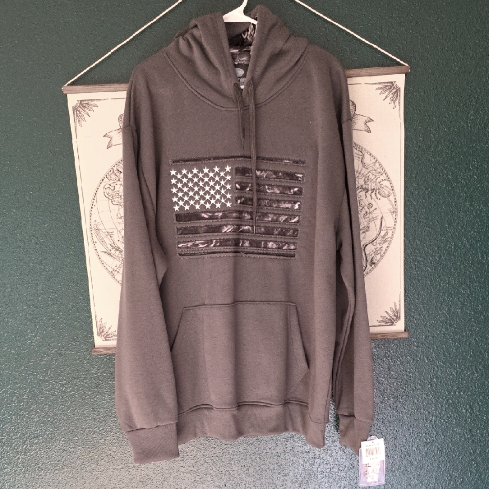 Grey Mossy Oak Flag Hoodie